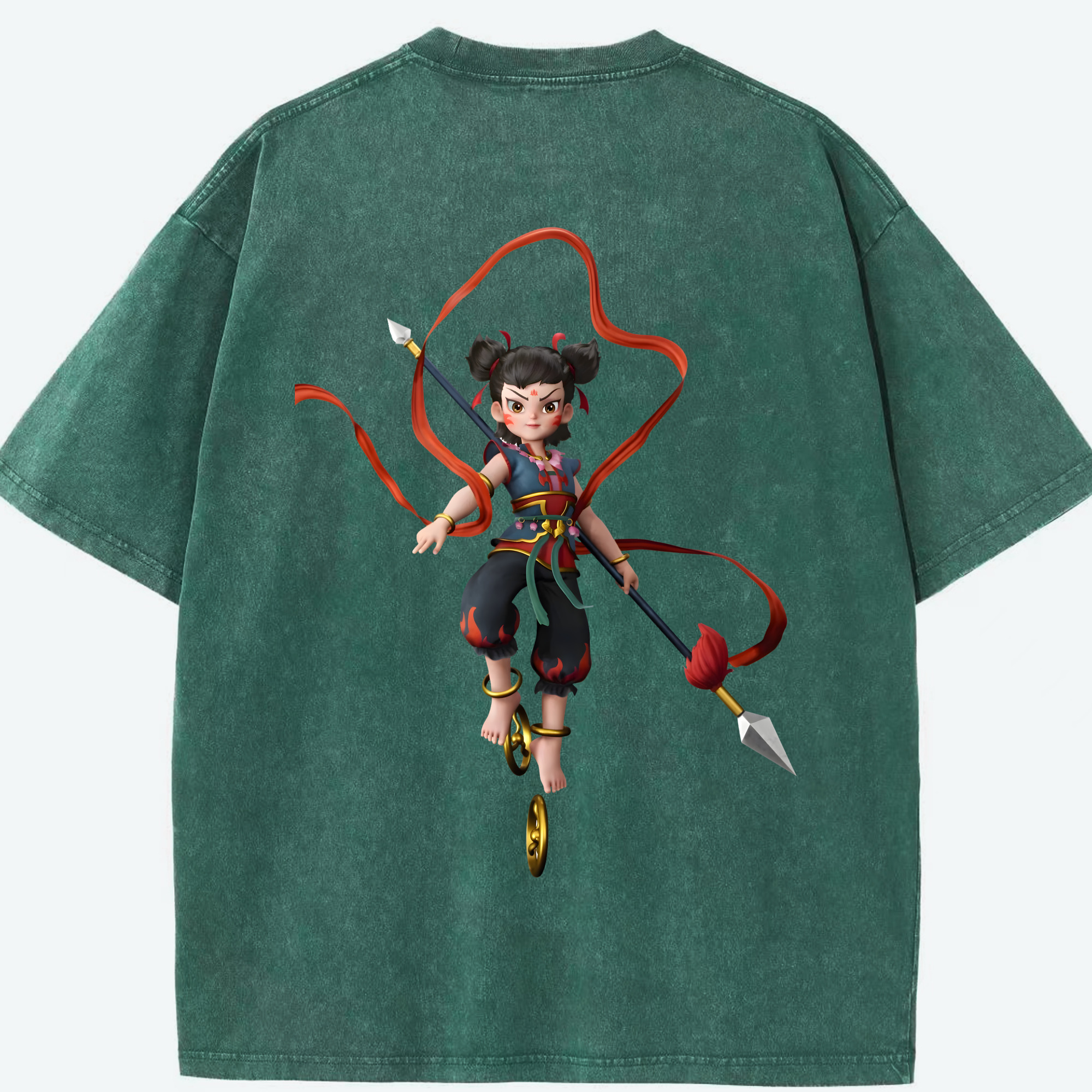 （画像用） Ne Zha 2 ナタ 魔童の大暴れ 綿100% ヴィンテージ風 半袖Tシャツ（背面プリント）